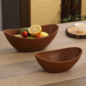 Mango Wood Oval Salad Serving Bowl Set